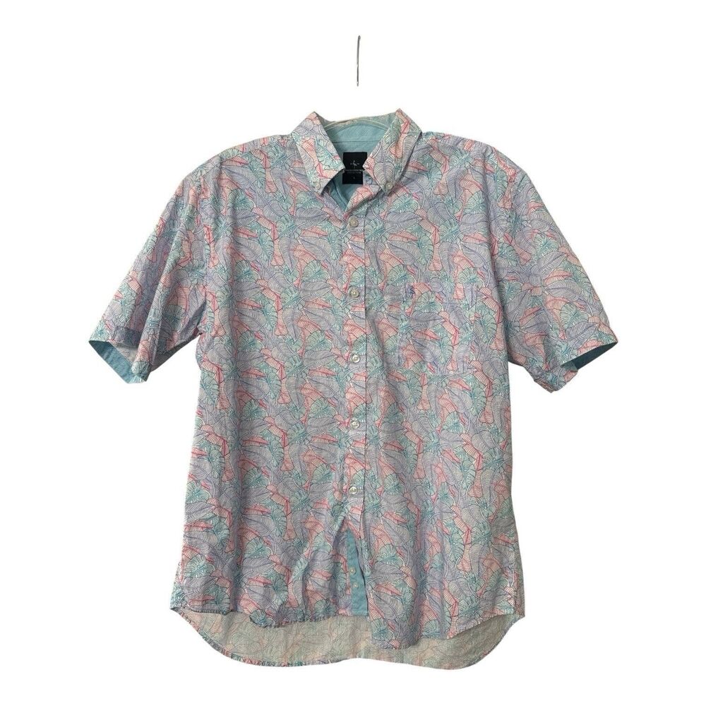 Tailorbyrd Men’s Large Pink Blue Floral Hawaiian Short Sleeve Button-Up Shirt